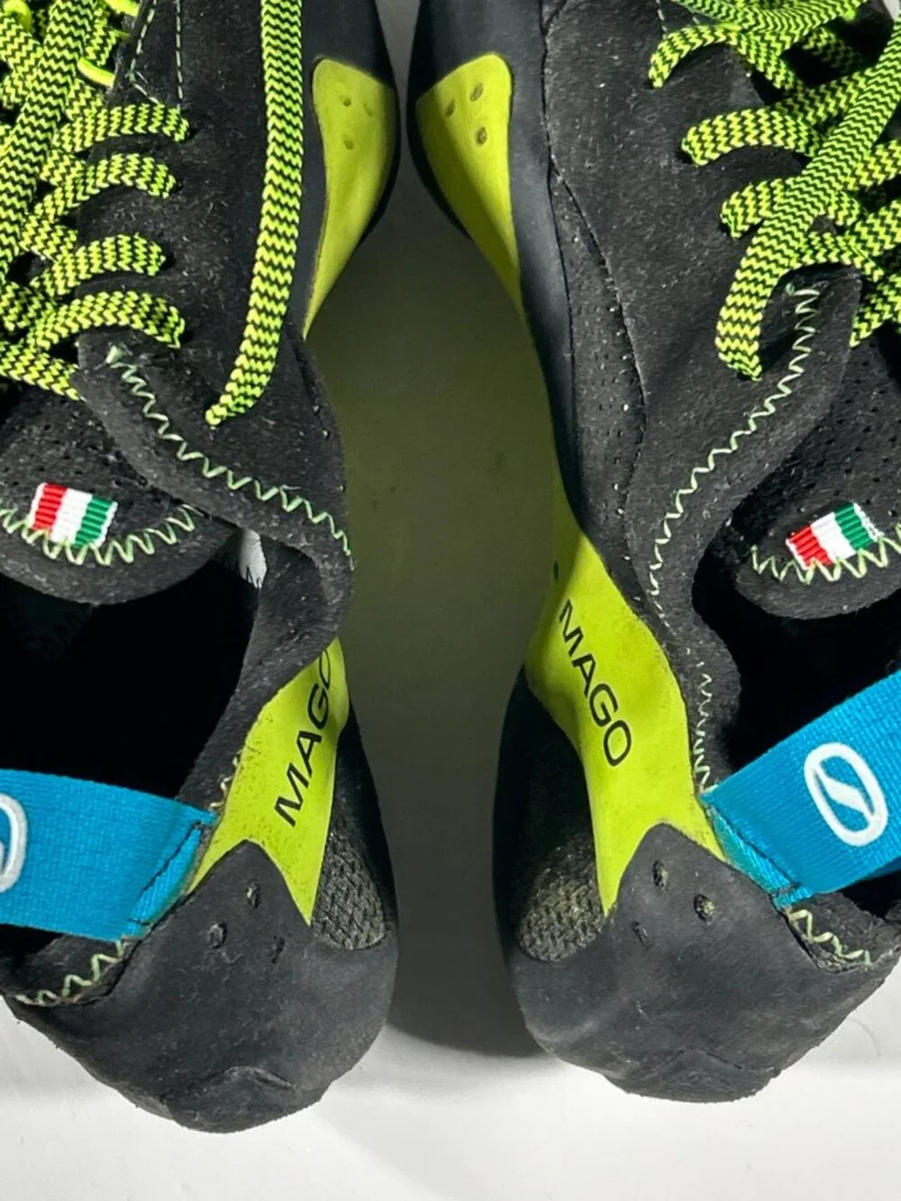 Scarpa Mago Womens Rock Climbing Shoes Size 6.5 EU 37.5 Black Green Lace - ITALY